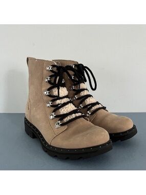 Sorel Lennox Shearling Cozy Canoe Tan Suede Lace Up Lug Sole Boots